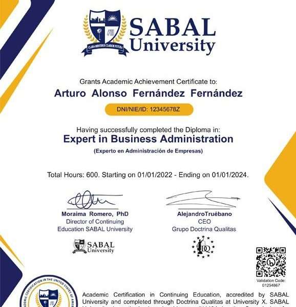 Diploma Universitario de Sabal University EE.UU